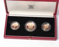 Lot 1571 - UNITED KINGDOM GOLD PROOF THREE-COIN...