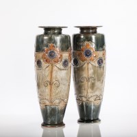 Lot 504 - PAIR OF ROYAL DOULTON STONEWARE VASES each...