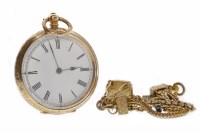 Lot 855 - FOURTEEN CARAT GOLD FOB WATCH the round white...