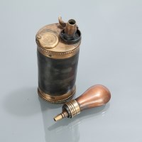 Lot 1493 - GEORGE III OVAL BRASS THREE IN ONE POWDER...