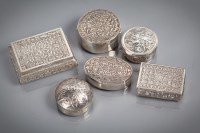 Lot 25 - SIX SILVER PIN BOXES of circular and...