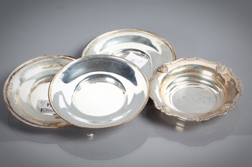 Lot 34 - FOUR SILVER PIN DISHES three of stepped...