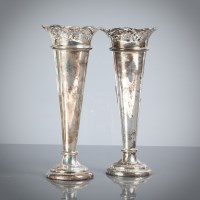 Lot 52 - PAIR OF EDWARDIAN SILVER POSY VASES of...