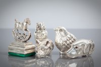 Lot 60 - FOUR MODERN SILVER NOVELTY BOXES in the form...