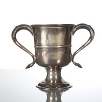 Lot 74 - GEORGE III SILVER CUP with two s-scroll...