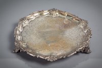 Lot 76 - VICTORIAN SILVER SALVER with serpentine shell...
