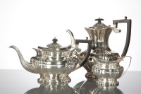 Lot 99 - SILVER THREE PIECE TEA SERVICE of lobed oval...