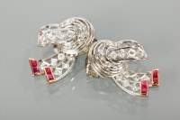 Lot 1107 - PAIR OF ART DECO STYLE DIAMOND AND RUBY...