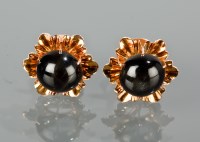 Lot 1158 - PAIR OF STAR SAPPHIRE EARRINGS set with round...