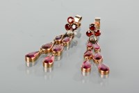 Lot 1172 - PAIR OF GARNET AND DIAMOND DROP EARRINGS each...