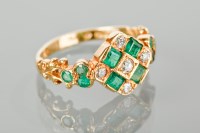 Lot 1226 - EIGHTEEN CARAT GOLD EMERALD AND DIAMOND RING...