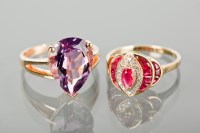 Lot 1258 - RUBY AND DIAMOND DRESS RING the marquise...