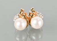 Lot 1363 - PAIR OF PEARL AND DIAMOND STUD EARRINGS each...