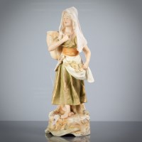 Lot 108 - ROYAL DUX PORCELAIN FIGURE OF A LADY carrying...