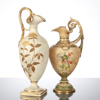 Lot 142 - ROYAL WORCESTER EWER with thistle and floral...