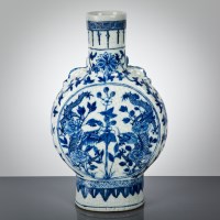 Lot 162 - CHINESE BLUE AND WHITE MOON VASE with narrow...