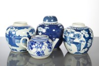 Lot 182 - THREE CHINESE BLUE AND WHITE GINGER JARS AND A...