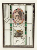 Lot 349 - FRAMED STAINED GLASS WINDOW DEPICTING SIR...