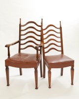 Lot 432 - SET OF FOURTEEN EDWARDIAN OAK LADDERBACK...