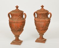 Lot 433 - PAIR OF TERRACOTTA GARDENS URNS 90cm high