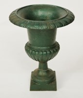 Lot 449 - GREEN PAINTED CAST IRON GARDEN URN 73cm high