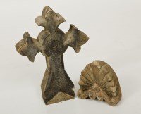 Lot 474 - STONE CROSS GARDEN FEATURE 42cm high and two...