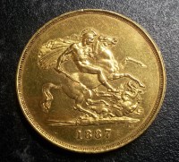 Lot 1023 - GOLD £5 COIN DATED 1887