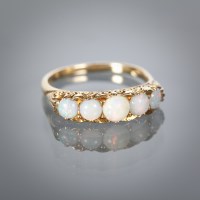 Lot 1110 - VICTORIAN STYLE OPAL FIVE STONE RING with five...