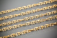 Lot 1143 - FOUR NINE CARAT GOLD NECK CHAINS AND A...