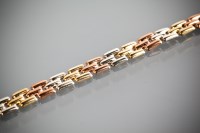 Lot 1202 - NINE CARAT GOLD TRI-COLOUR NECKLACE 42cm long,...