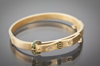 Lot 1343 - VICTORIAN EMERALD AND DIAMOND SET BANGLE the...