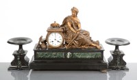 Lot 327 - VICTORIAN BLACK SLATE MANTEL CLOCK GARNITURE...