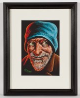 Lot 1713 - * GRAHAM MCKEAN OLD GREEN EYES pastel on paper,...