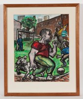 Lot 1814 - PETER HOWSON OBE THE FOOTBALL MATCH coloured...