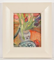 Lot 1935 - * ALMA WOLFSON STILL LIFE WITH TULIPS oil on...