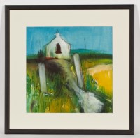 Lot 1938 - MAY BYRNE CHURCH ON THE HILL ink and pastel on...