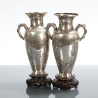 Lot 1 - PAIR OF CHINESE SILVER BUD VASES with trumpet...
