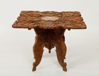 Lot 38 - INDIAN CARVED WOOD TABLE ON STAND of square...