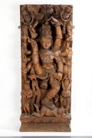 Lot 43 - LARGE INDIAN WOOD CARVING depicting Kali, in...