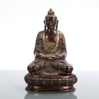 Lot 95 - EASTERN BRONZED BUDHA the seated figure atop a...