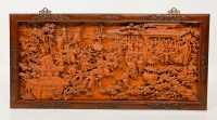 Lot 140 - LARGE CHINESE WOOD CARVING showing an...