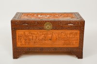 Lot 142 - CHINESE CAMPHORWOOD CHEST with boating scenes...