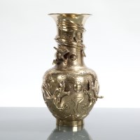 Lot 192 - CHINESE BRONZE VASE with relief dragon, mark...