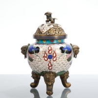 Lot 222 - 19TH CENTURY CHINESE CLOISONNE CENSER with foe...