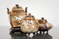 Lot 3 - THREE JAPANESE SATSUMA KOROS one of globular...