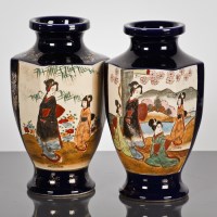 Lot 13 - PAIR OF JAPANESE SATSUMA VASES the bodies of...