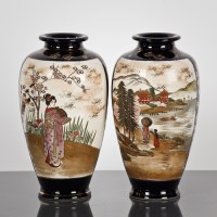 Lot 15 - PAIR OF JAPANESE SATSUMA VASES the bodies of...
