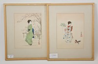 Lot 55 - TWO JAPANESE WATERCOLOURS each depicting a...