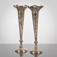 Lot 109 - PAIR OF CHINESE SILVER VASES with scalloped...