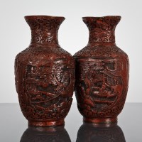 Lot 110A - PAIR OF CHINESE LACQUER VASES decorated with...